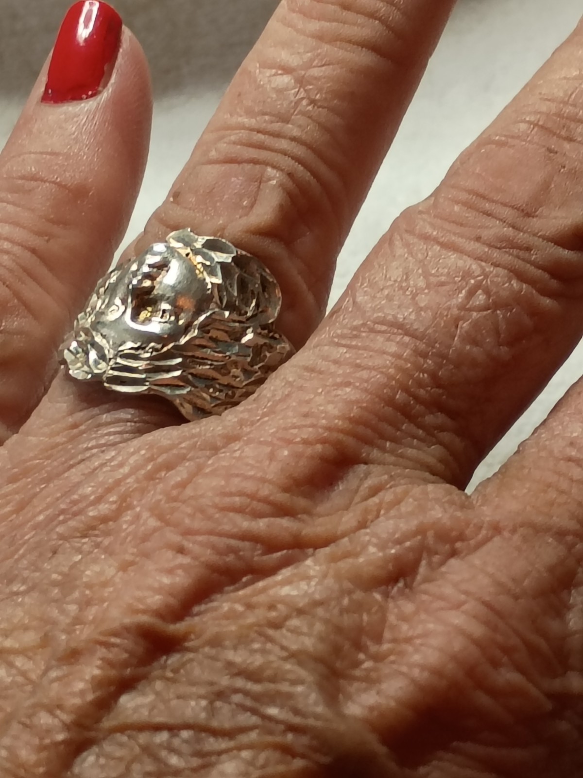 Retro Art Nouveau Style Sterling Silver Portrait Ring – Size 7.75