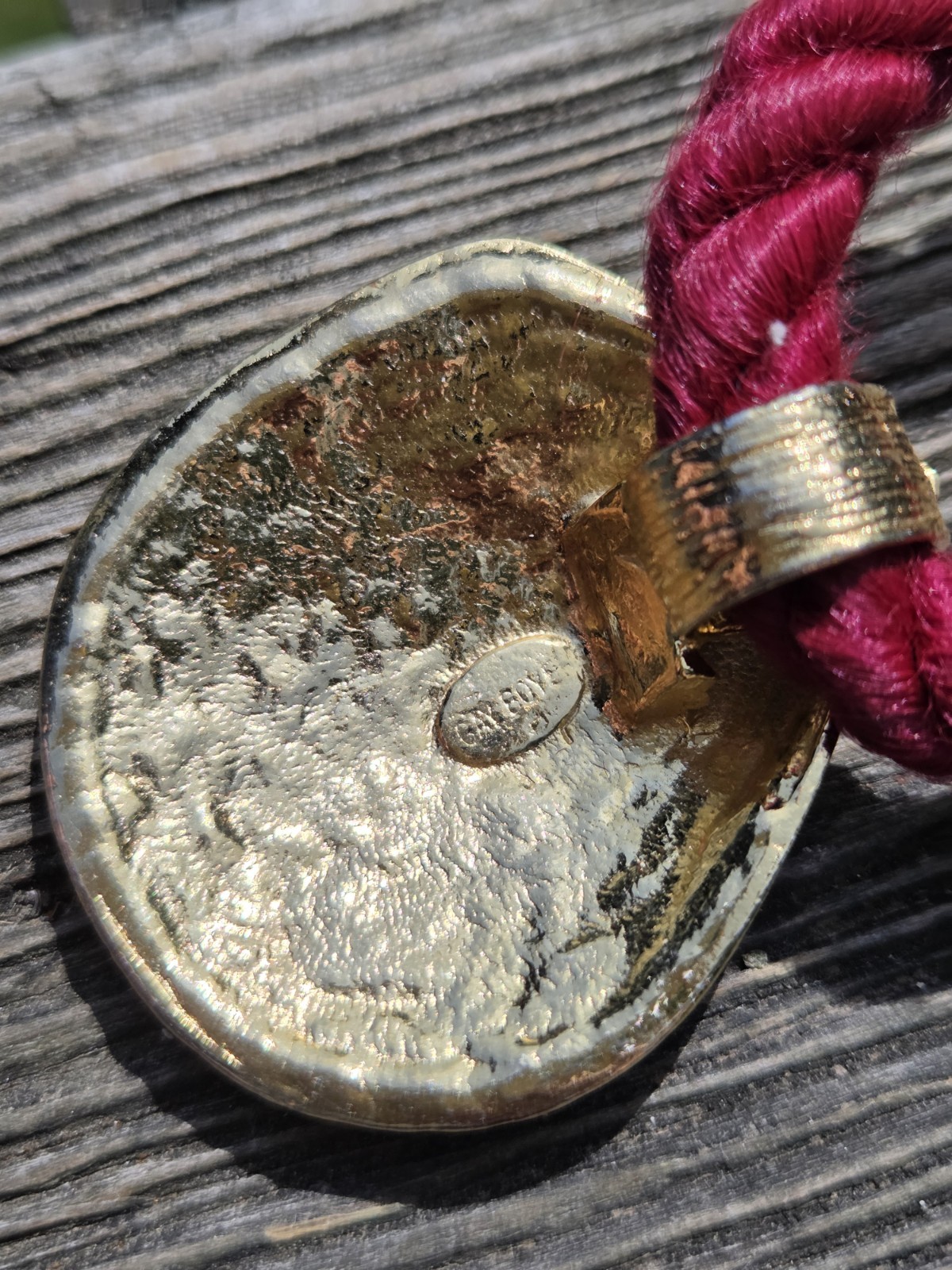 Vintage Gay Boyer Seashell Necklace Gold Tone Mermaid Red Rope Beach