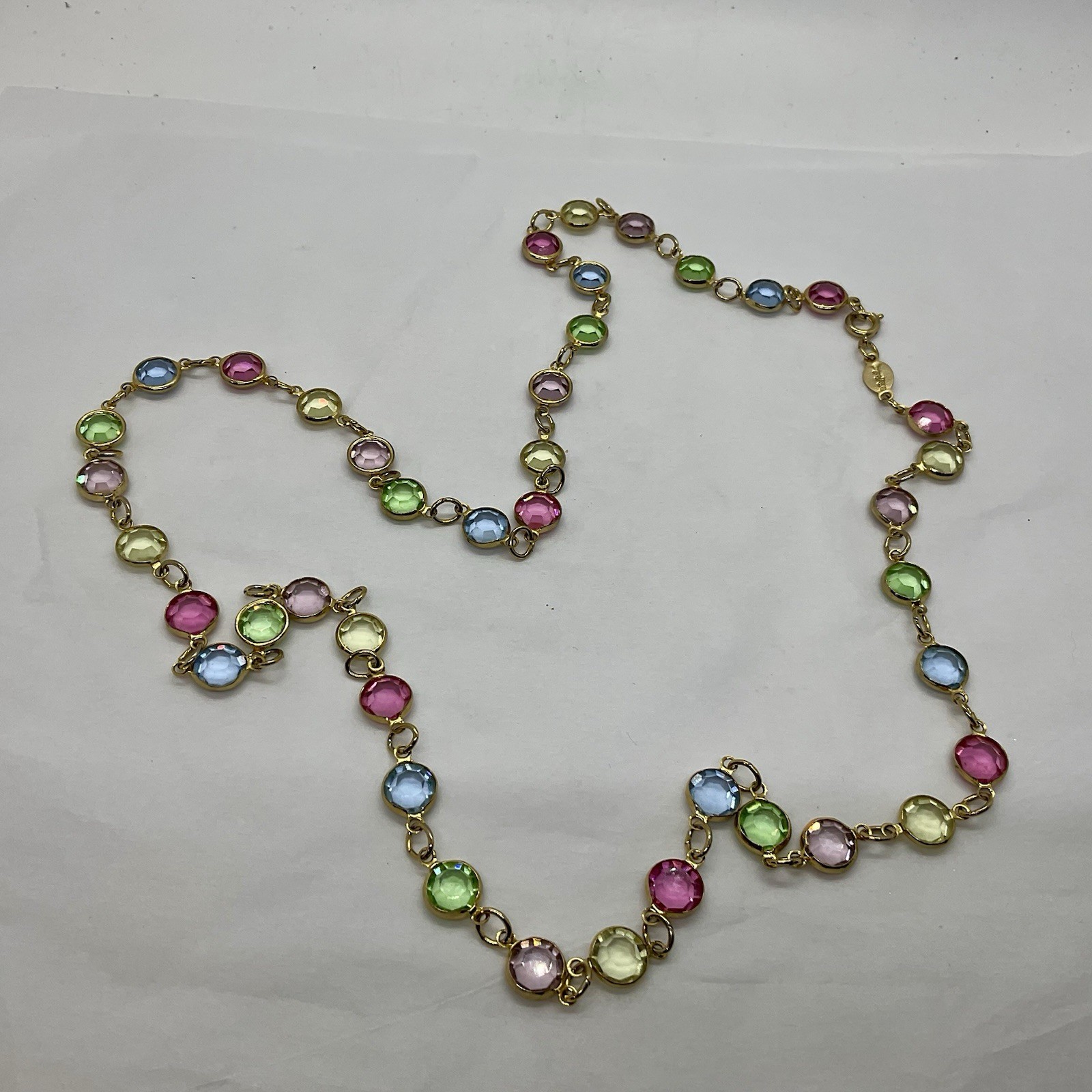 Austrian Crystal USA Tone Bezel Necklace, Multicolor Pastel Crystal 14 Inch