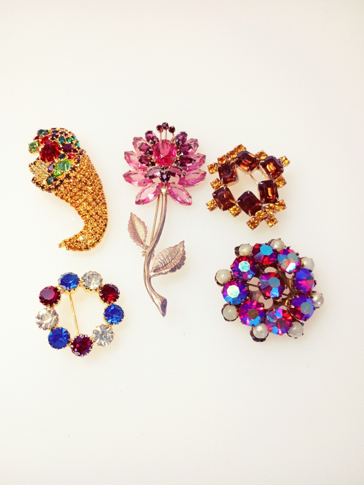 Rhinestone Brooch Vintage Jewelry Lot of 5 Brooches