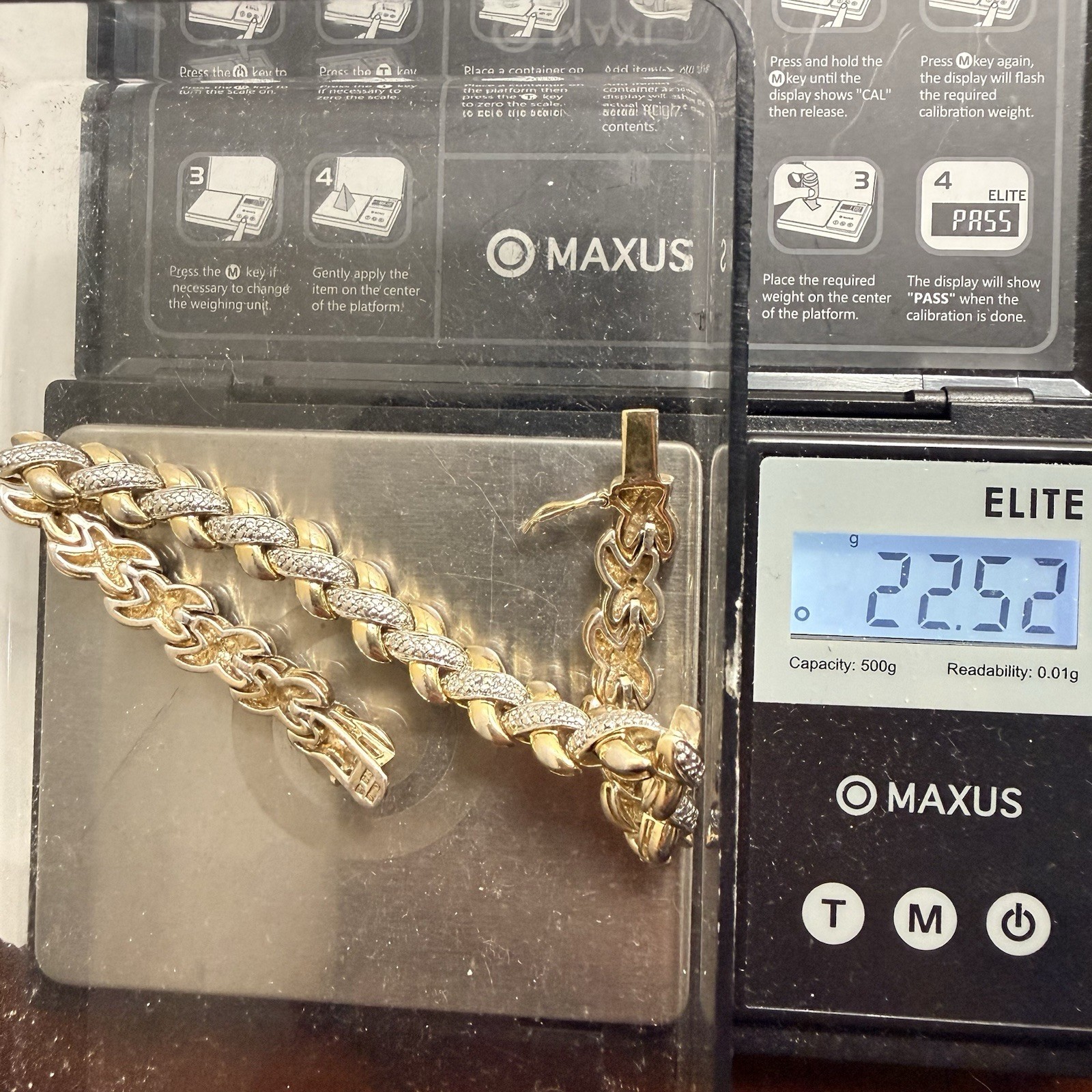 Vintage Substantial 22.5g Sterling Silver 925 Textured X Link Bracelet 7.25″