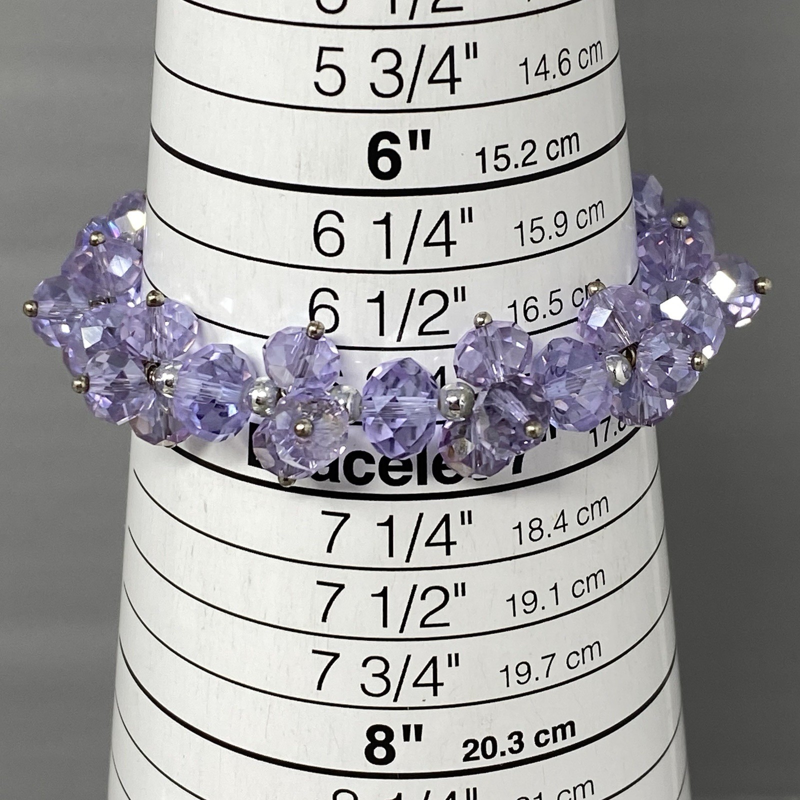 Purple Glass Bead Cluster Bracelet Stretch Fire Polished AB Coated Retro 6.75″