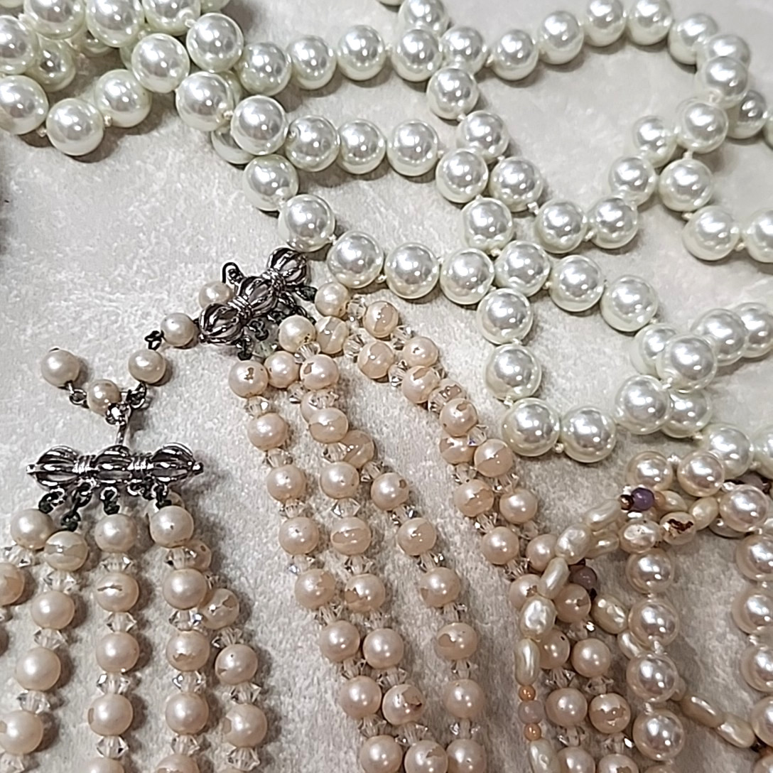 Vintage Faux Pearl Beaded Necklace Lot Bracelets Multicolor Glass Acrylic Layers