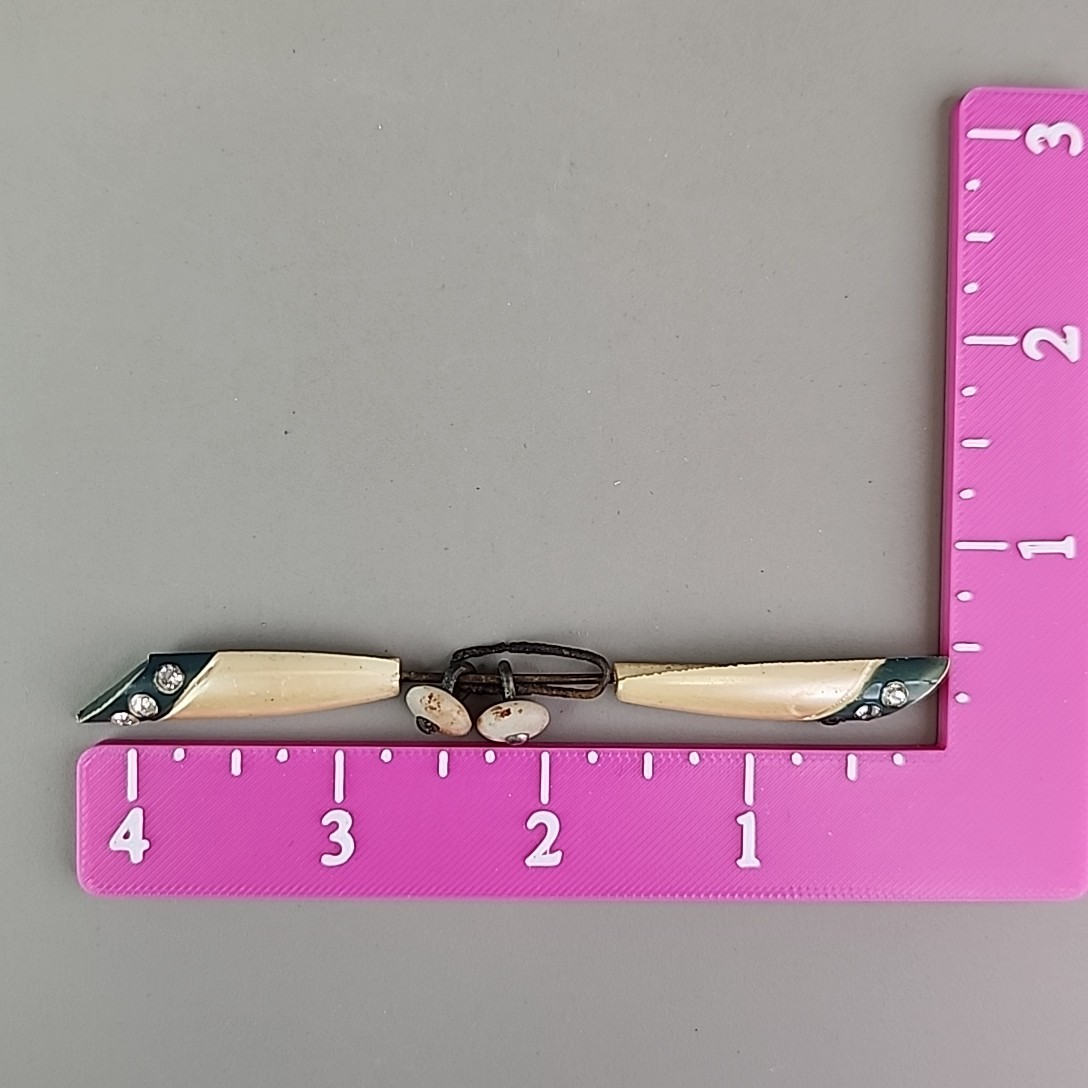 Vintage Celluloid Jabot Brooch Rhinestones Stick Pin 4.25″
