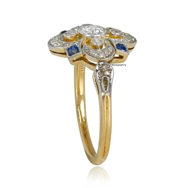 1920s Edwardian Vintage Art Deco Filigree Sapphire Diamond Engagement Gift Ring