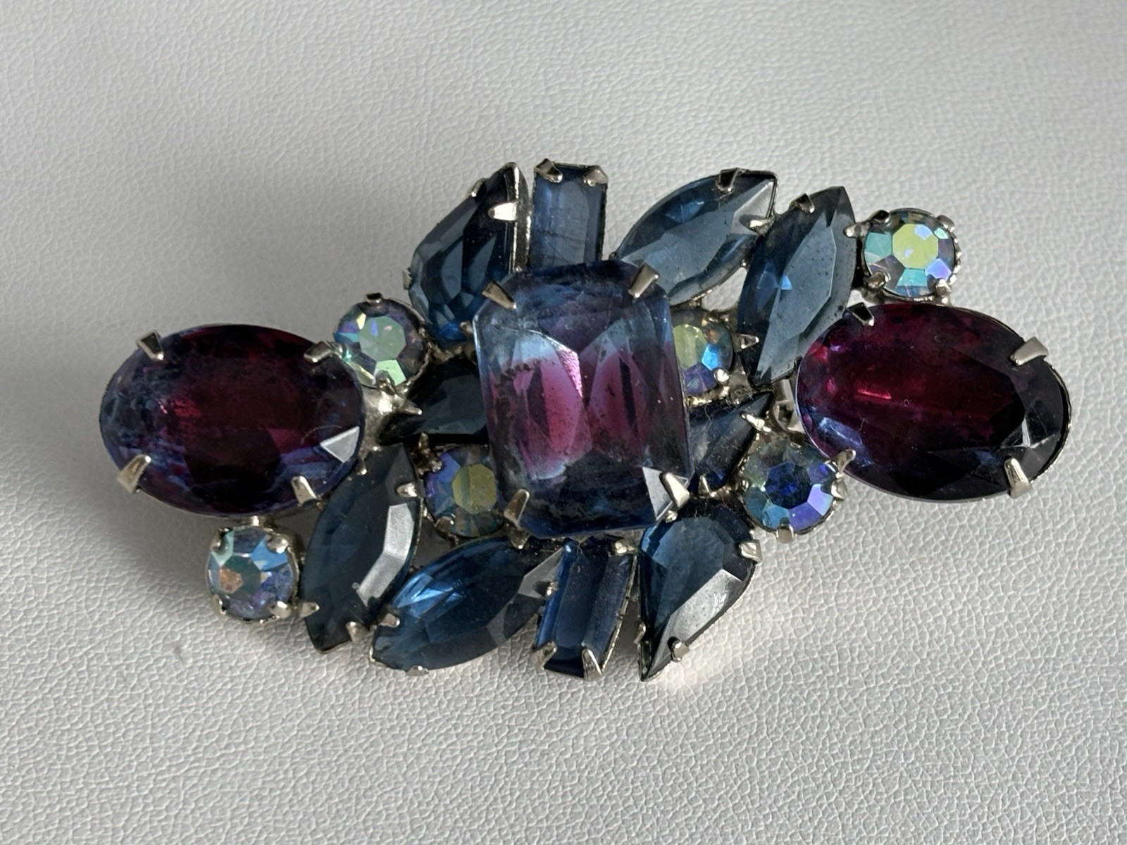 Vintage Violet Purple & Blue Rhinestone Brooch Julianna Style
