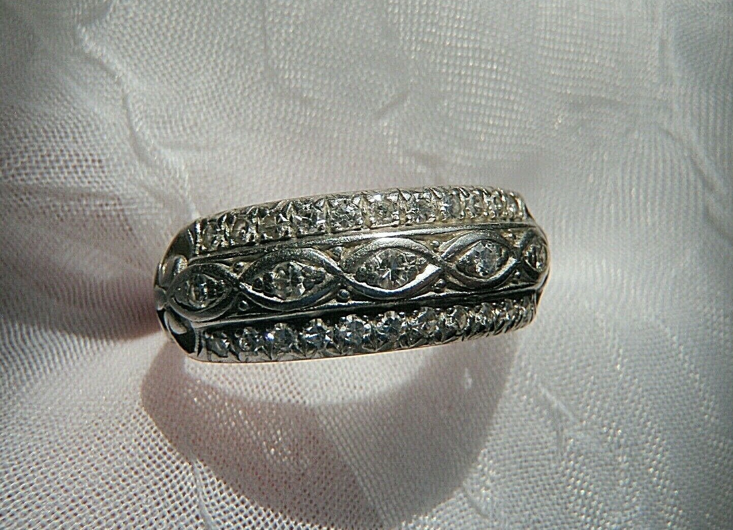 LOVELY RARE DECO ANTIQUE PLATINUM DIAMOND WEDDING BAND RIGHT HAND RING SZ 6.5