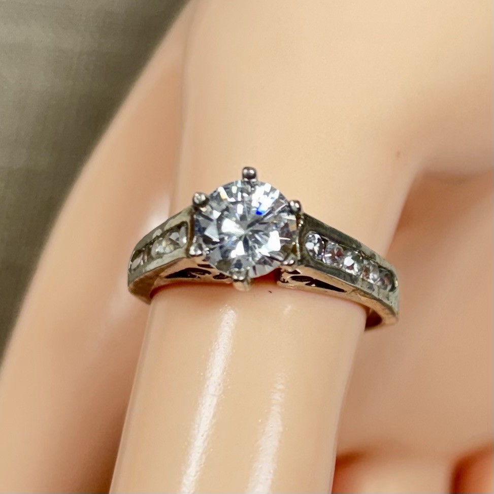 DBJ Ring Sterling Silver Filigree CZ Solitaire Channel Set CZs Size 7.75 Vintage