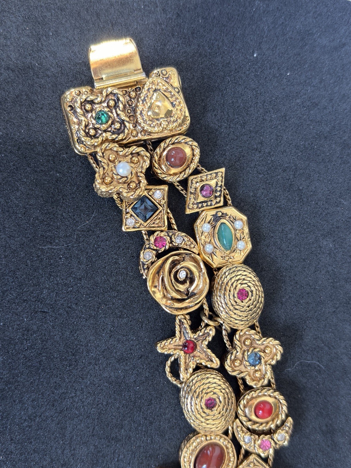 Vintage Carolee Gold Tone Victorian Revival Double Strand Slide Charm Bracelet