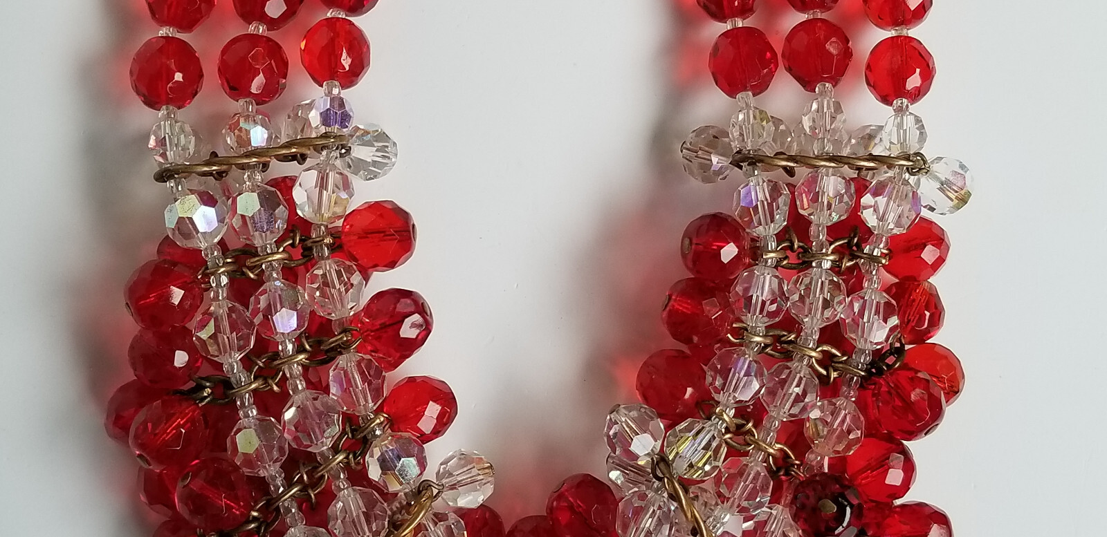 Vintage Signed France AB Bead & Red Glass Cluster Bead Necklace