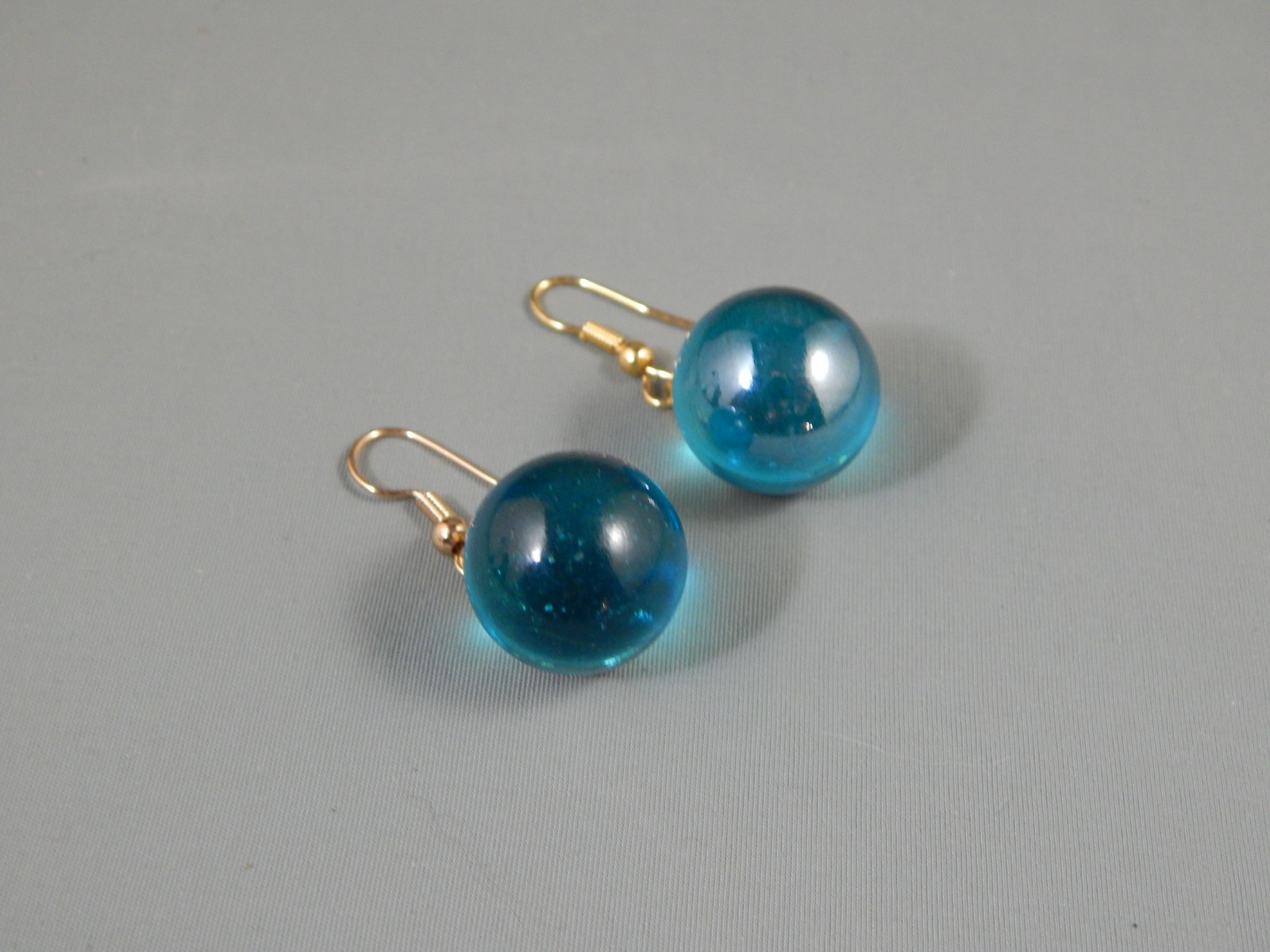 Estate Teal Blue Green Pools of Light Orb Dangle Drop Earrings Pierced