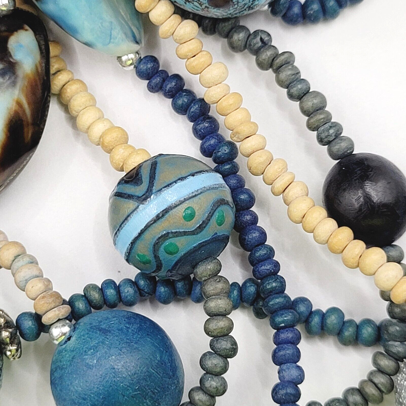 Peacock Blues Silver Tone Multi Strand Unique Bead Styles Vintage Necklace 24 In