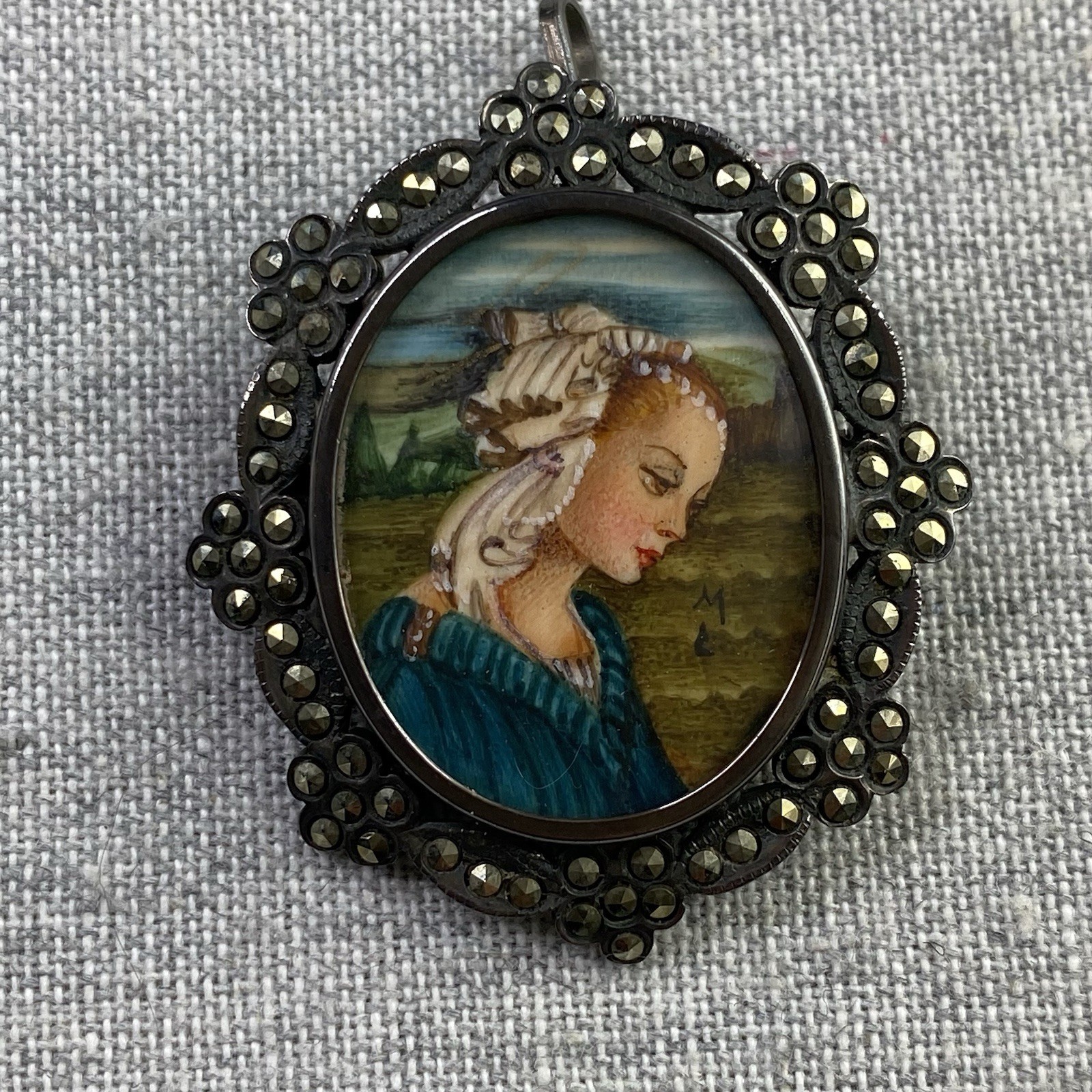 Vintage Lippi Art 800 Silver & Marcasite Brooch and/or Pendant Portrait Signed