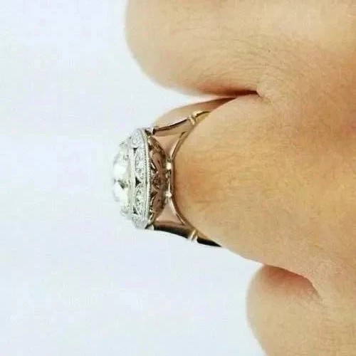 4.8Ct Vintage Art Deco Old European Cut Lab Created Diamond 14K Gold Finish Ring