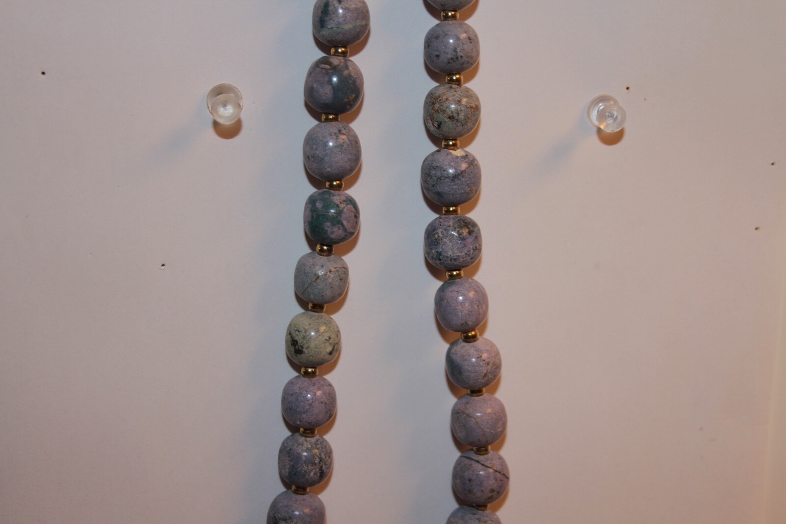 Vintage Round Natural Beads Blue Stone Purple and Green Necklace Heavy 20”
