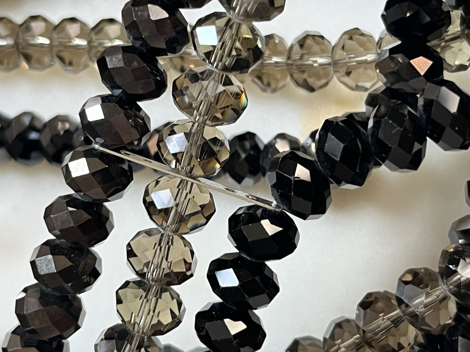 Faceted Beaded Statement Necklace Multi Strand Black Bronze Beige 40″