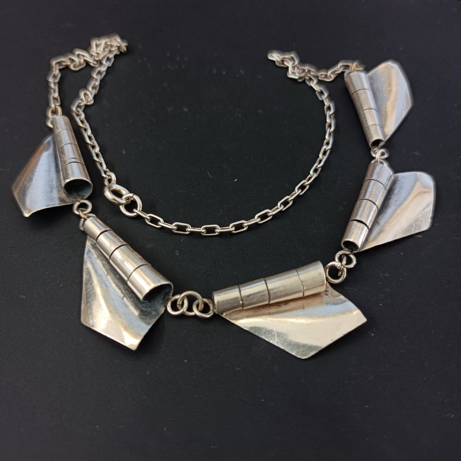 Modernist Silver Necklace Sculptural Artisan Bib Statement Abstract Handmade VTG