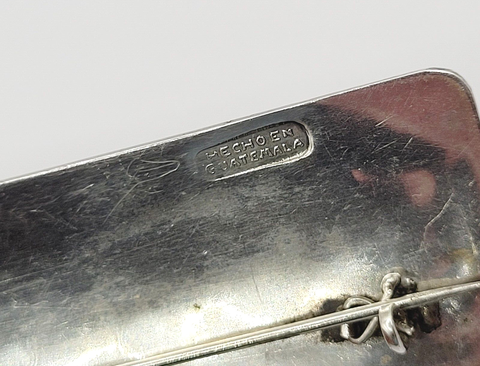 Guatemala Maya Mayan Relief Image Long Silver & Copper Tone Vintage Brooch Pin