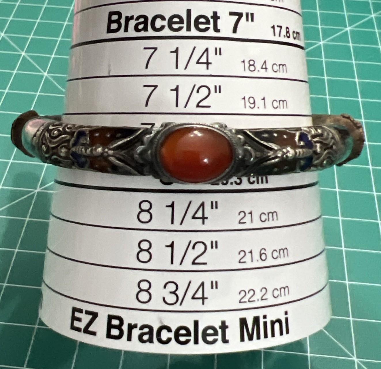 Antique Chinese Sterling Butterfly Enamel Carnelian Rattan Bamboo Bangle 7.75”