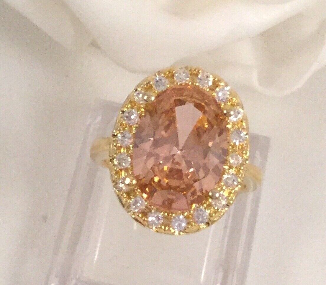 Vintage Jewellery Gold Ring Champagne White Sapphires Antique Deco Jewelry sz N