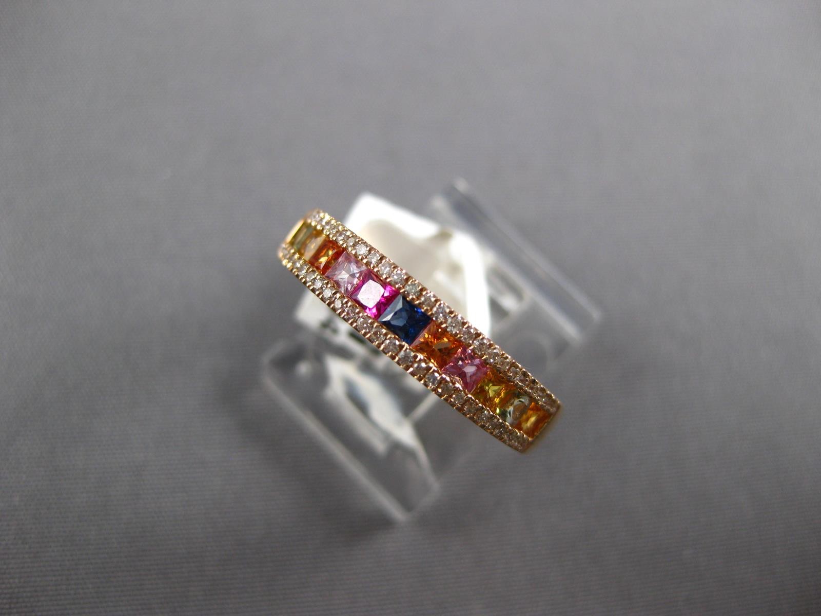 .96CT DIAMOND & AAA MULTI COLOR SAPPHIRE 18K ROSE GOLD PRINCESS & ROUND FUN RING