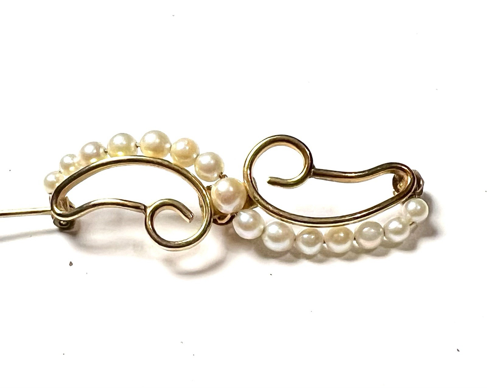 Vintage Seed Pearl Gold Filled Swirl Brooch Seed Pearl Enamel Mikimoto Style