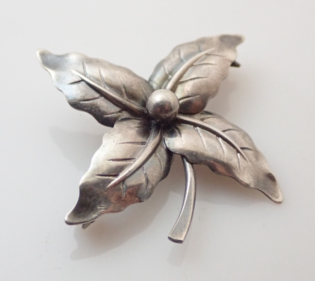 Vintage Niels Erik NE From Signed Denmark Flower Sterling Silver Brooch Pin