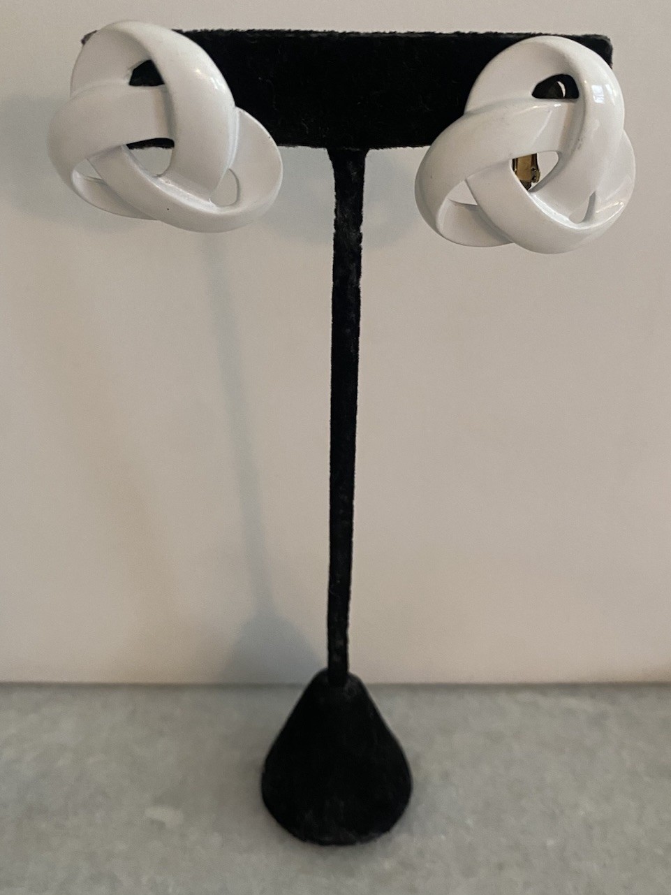 Vintage Napier White Enamel Adjustable Clip On Earrings