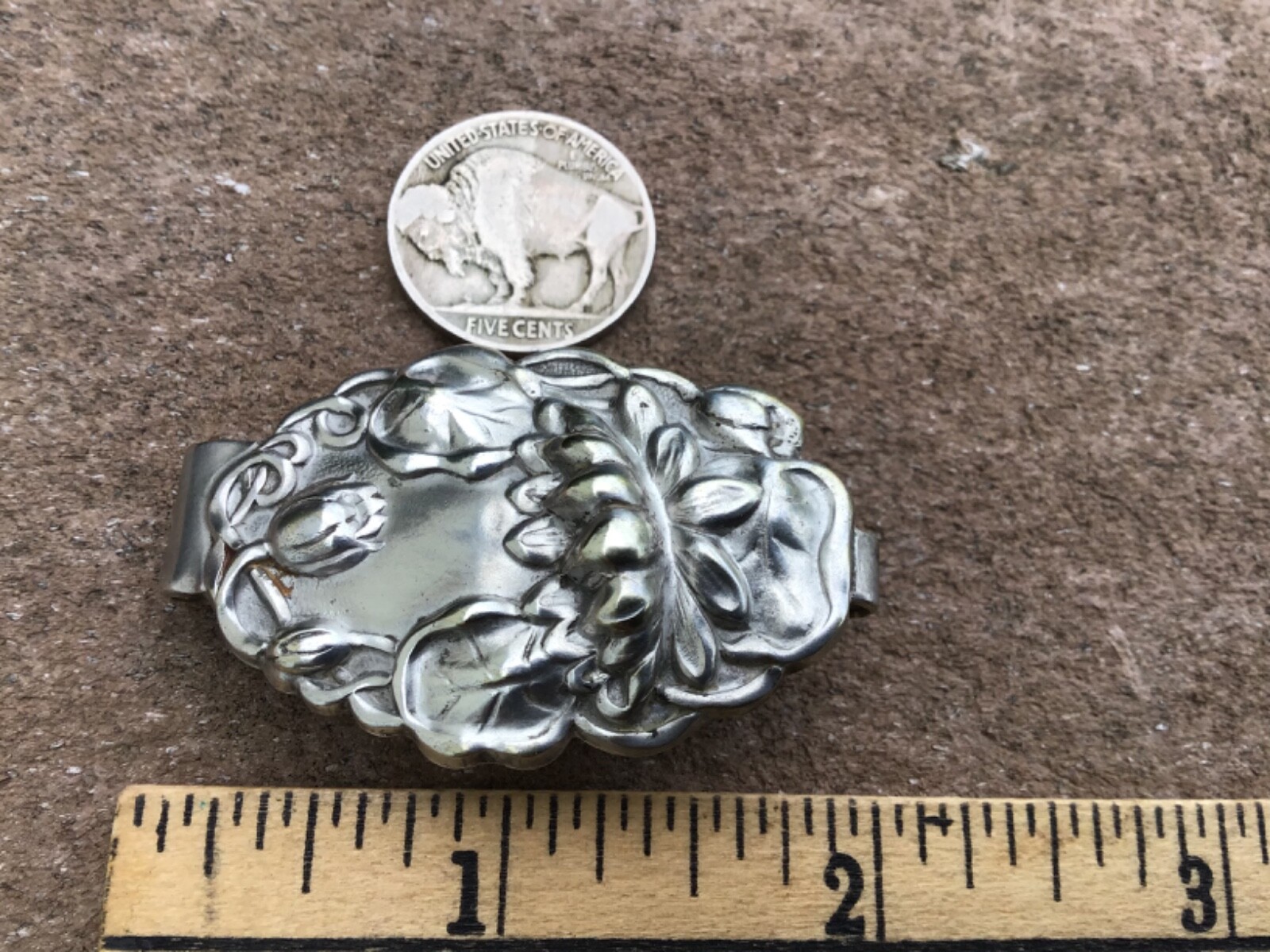 Art Nouveau Scarf Sash Slide Silverplate Unusual Period 1895-1915 Water lily
