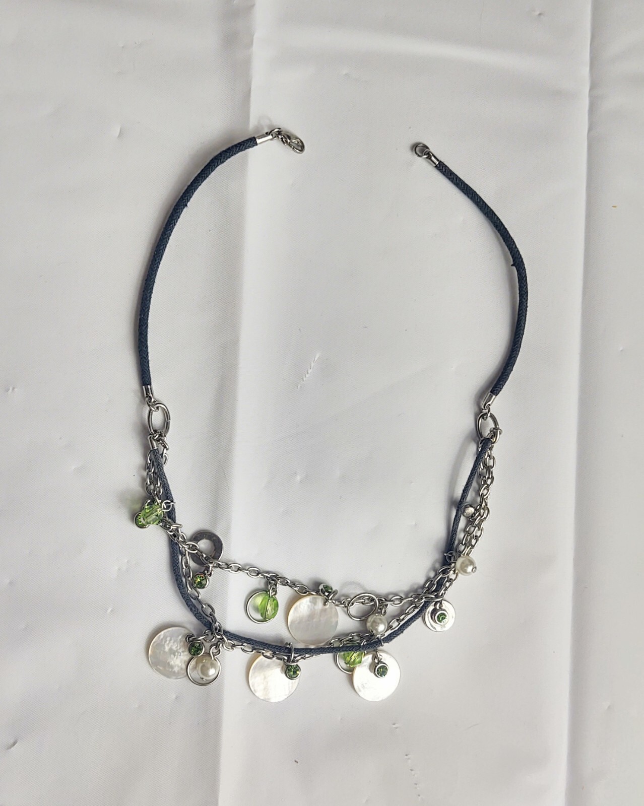 Vintage Jewelry Set Choker Necklace And Bracelet Silver Tone Shells Green Beads