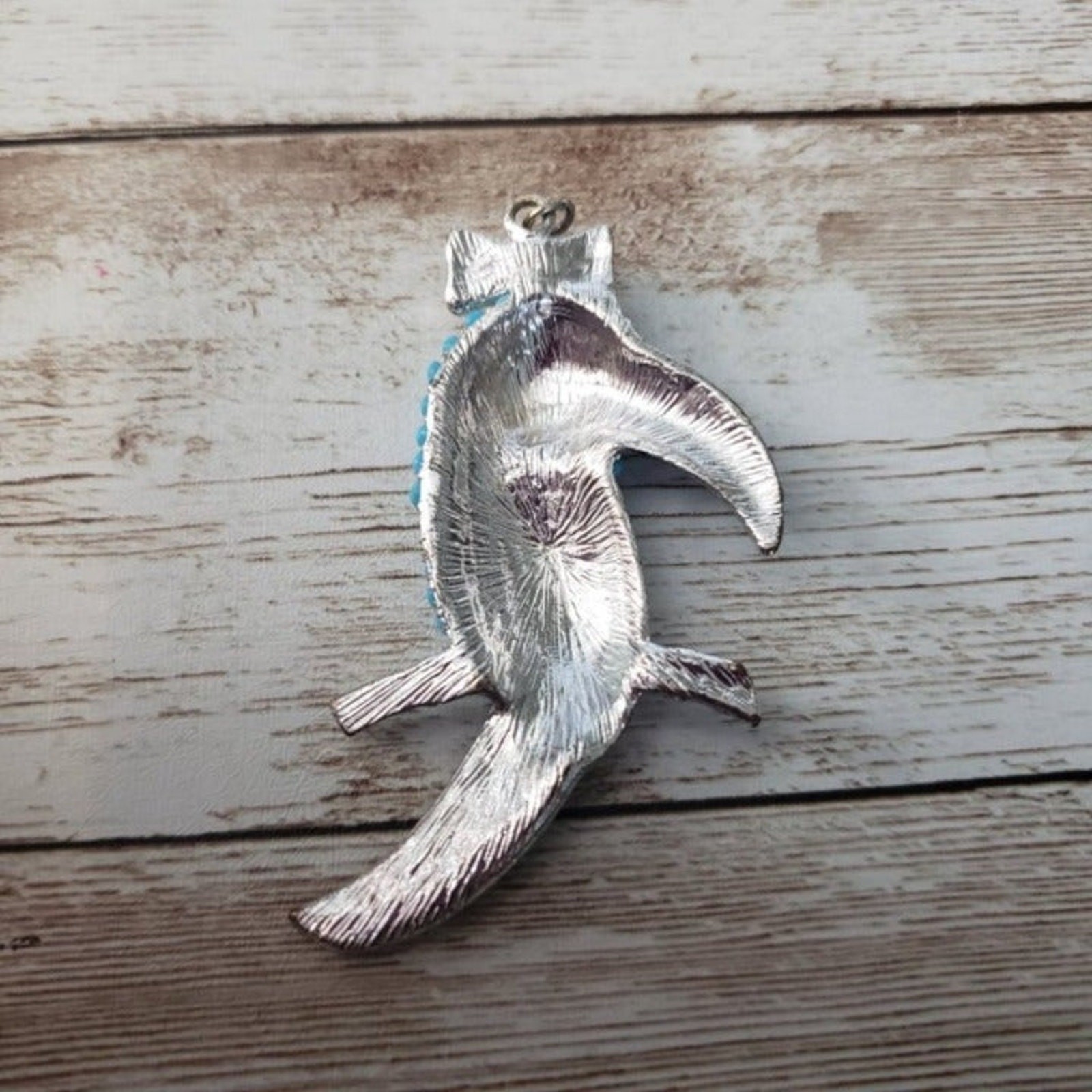 Vintage Pendant Large Blue Parrot with Bow (No Chain Included)