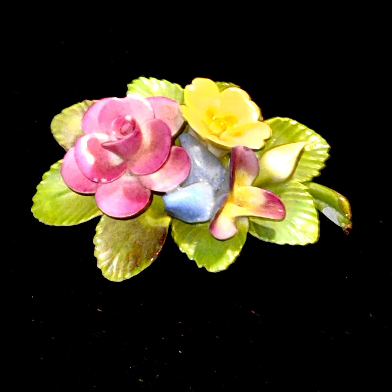 Cara Staffordshire Floral Brooch-1930s English Bone China Porcelain