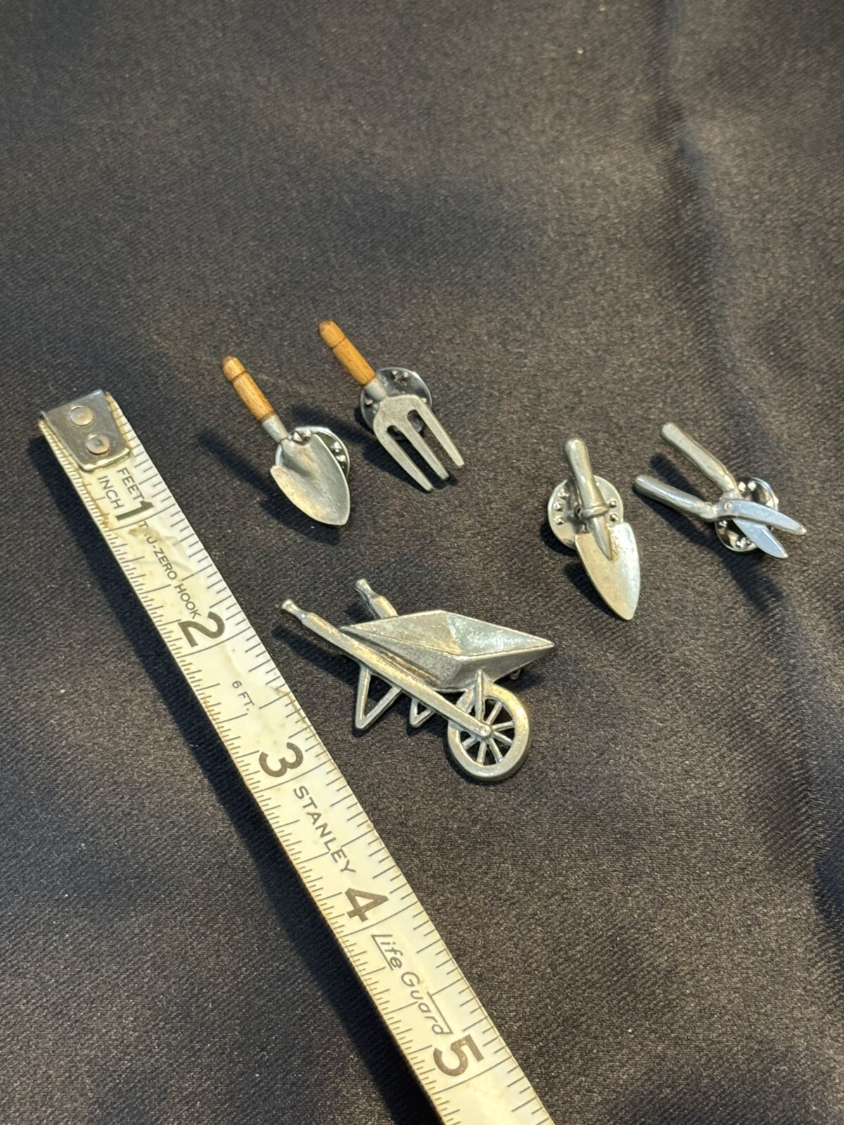 5 Piece Vintage Gardening Tool Pins By CLIFT Wheelbarrow, Shovel, Clippers