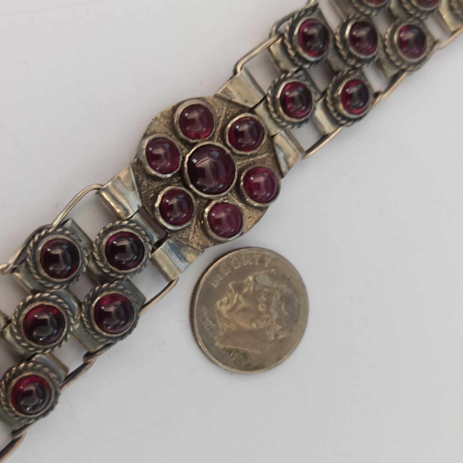 Vintage Garnet Bracelet 925 Silver Wide Statement Artisan GI OOAK Ethnic Boho