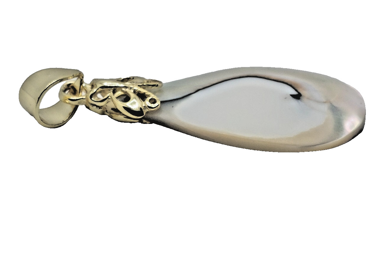 Vtg. Tear-dropped Shaped MOP Blister Pearl Pendant .925 Vermeil Butterfly Bail