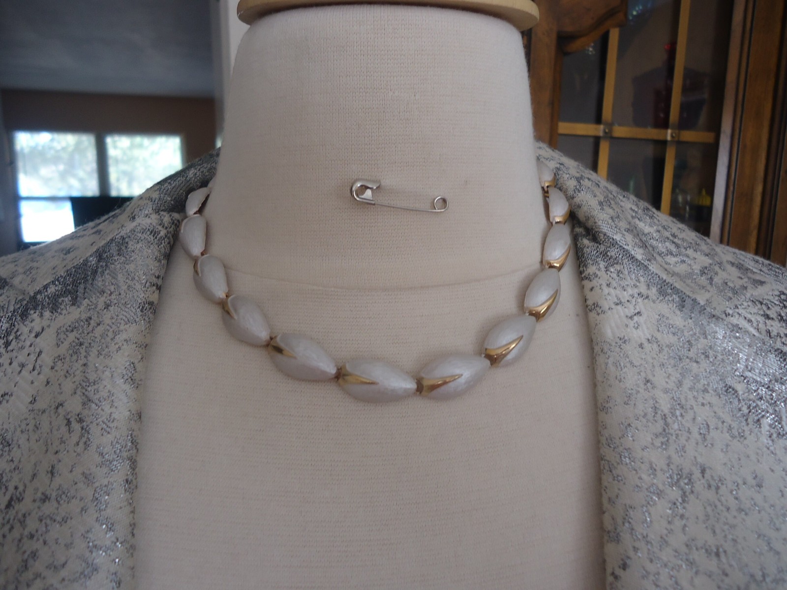 Vintage 16.5″ Link Choker, Brushed Silver Tone with Gold Tone Accents