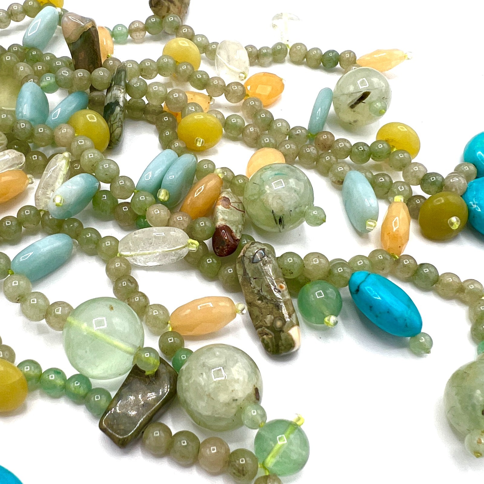 Green and Purple Beaded Flower Lariat Necklace – Mineral & Glass Bib Statement