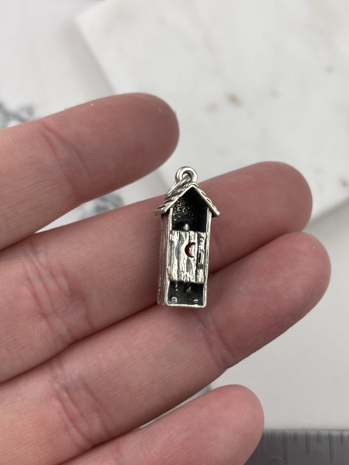 Vintage 925 Sterling Silver Person In Outhouse 3D Novelty Charm Pendant