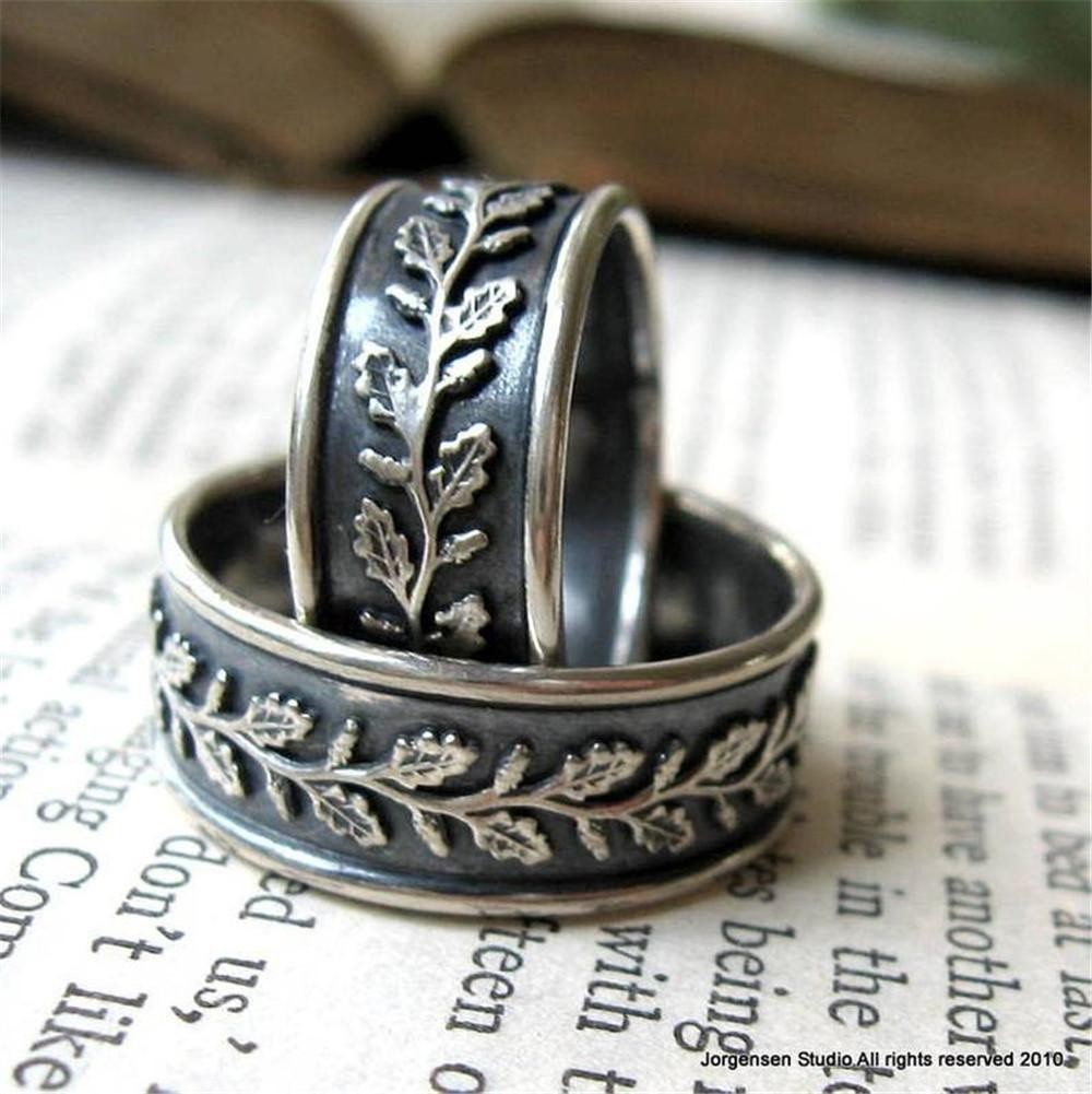 Vintage Carved Leaf Branch Ring Antique Silver Boho Wedding Band Jewelry Gifts
