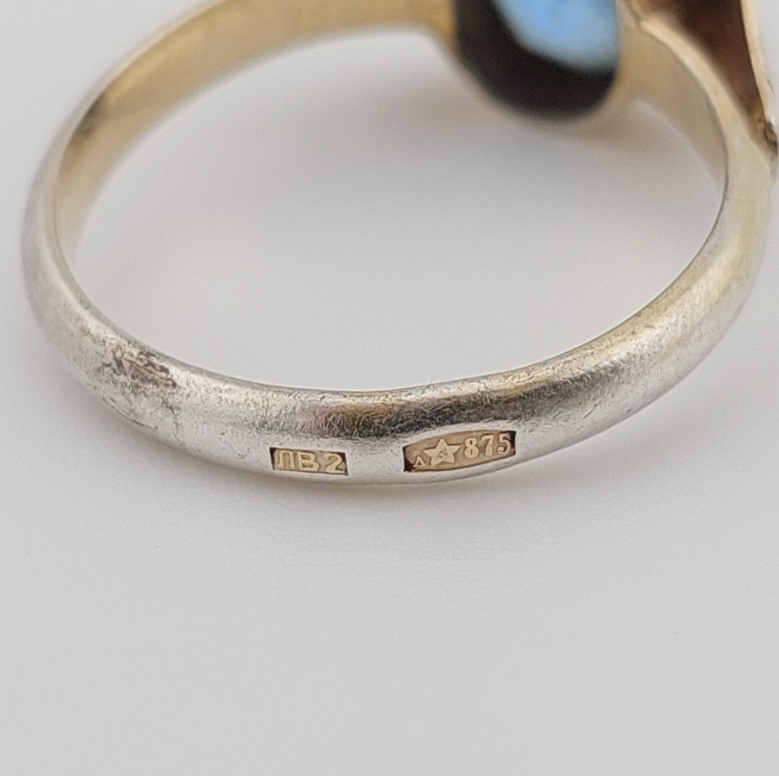 Vintage Silver Ring 875 Blue Stone Women USSR Era Size 7.75 / 18