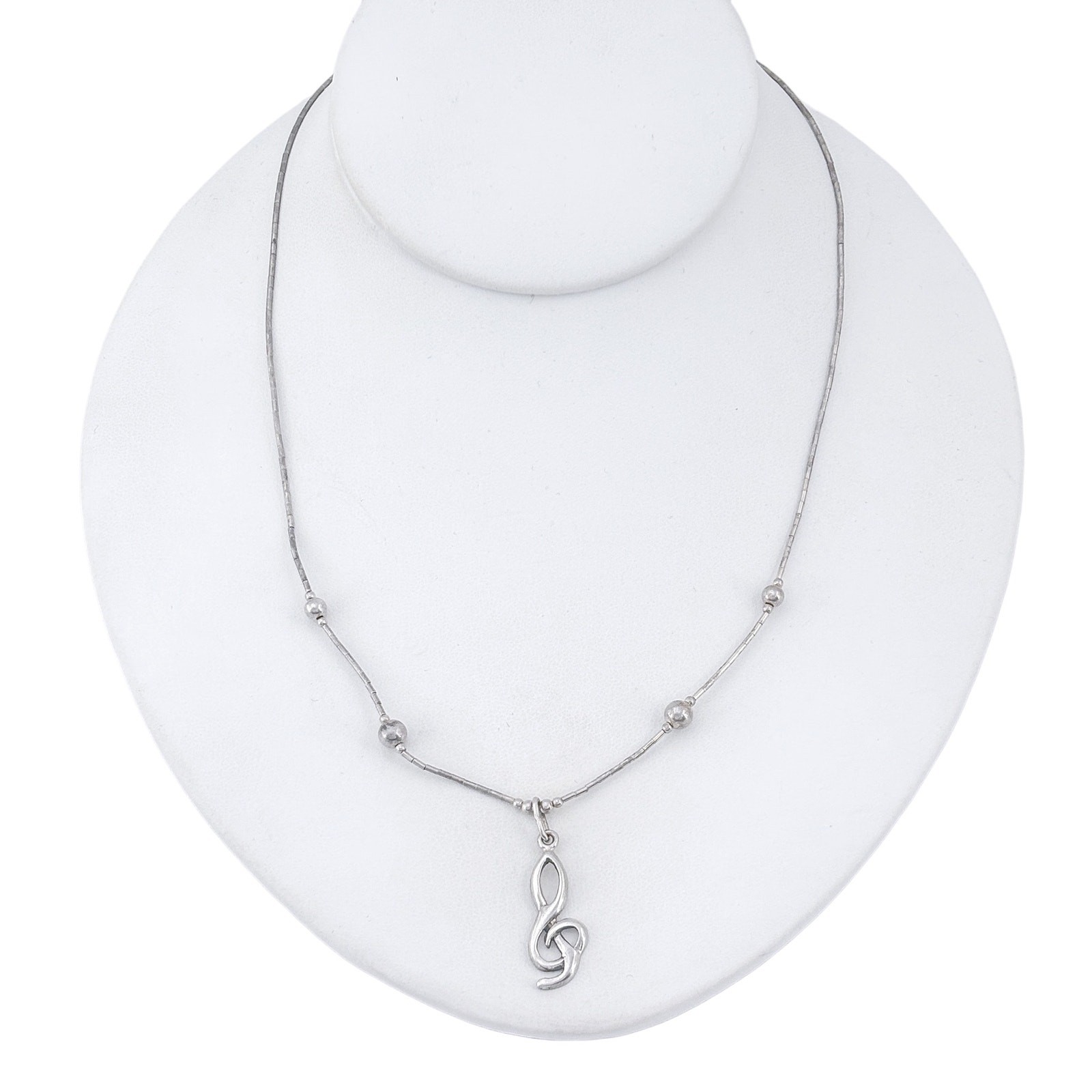 Vintage Sterling 925 Liquid Silver Music Pendant Necklace 17″-18″