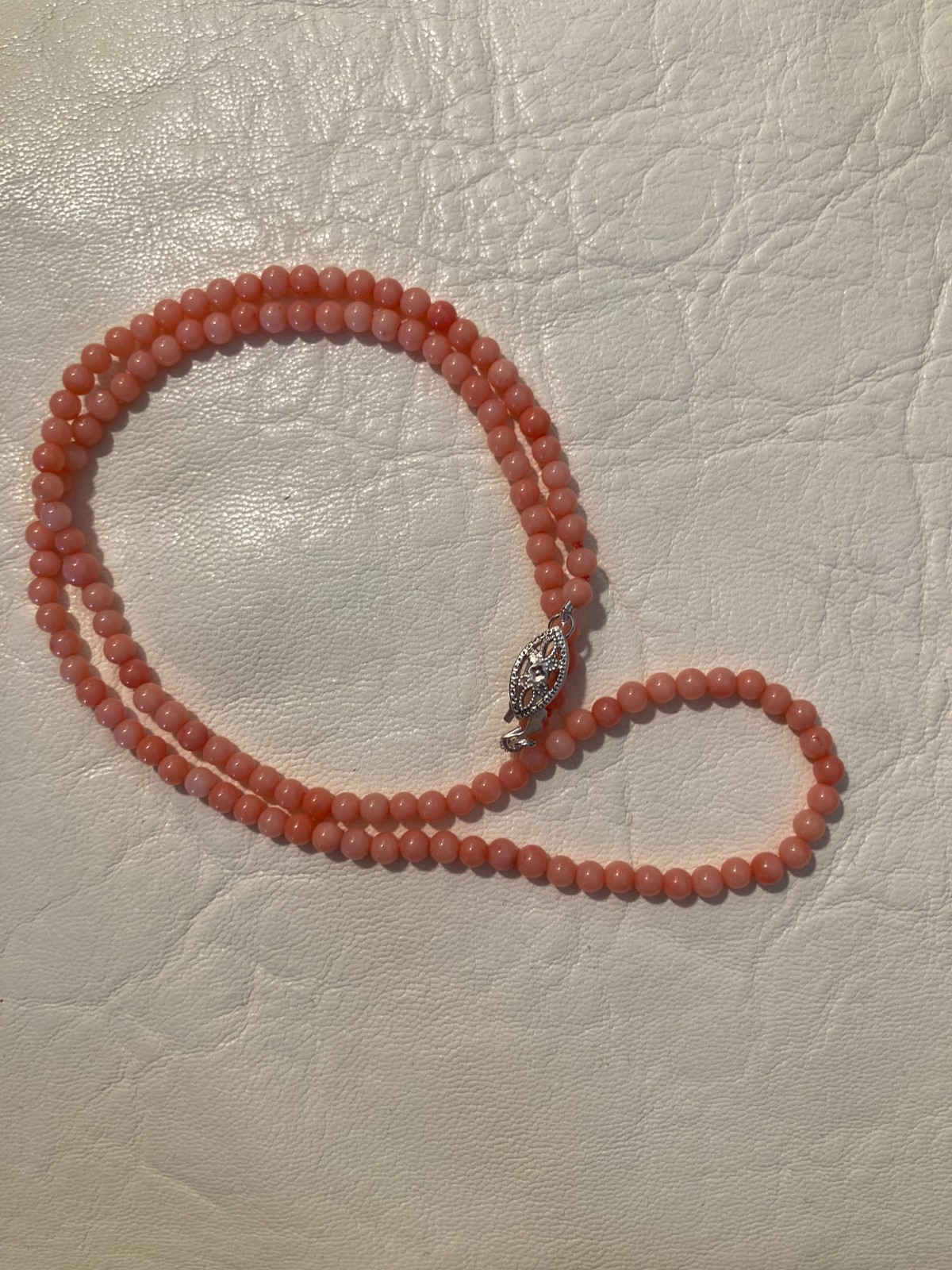 Dainty Angelskin Coral Necklace, 3mm, 17.5″, Sterling Clasp