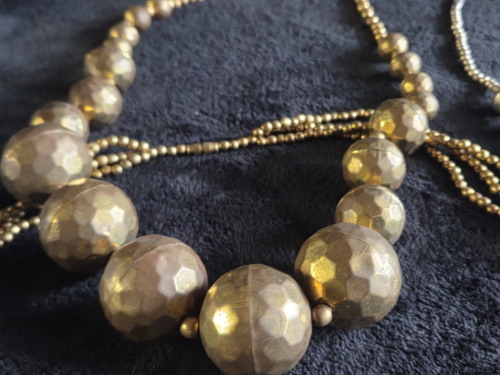 Lot Of 4 Hammered Brass Bead / Silver Necklace 30” Long Graduated Boho Tribal