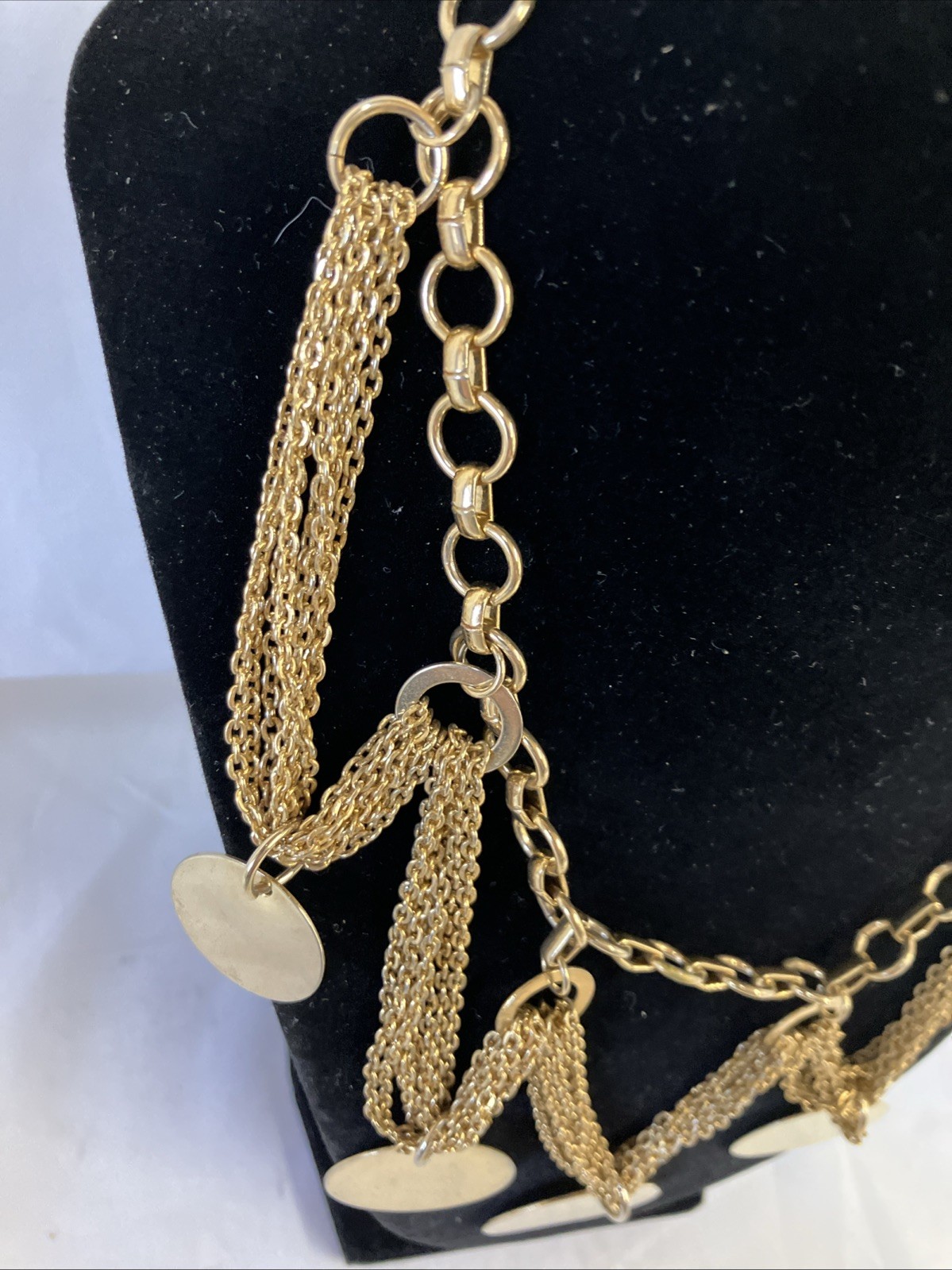Vtg Gold Tone Chain And Disks Necklace 17” Hook Clasp Very Good Preowned