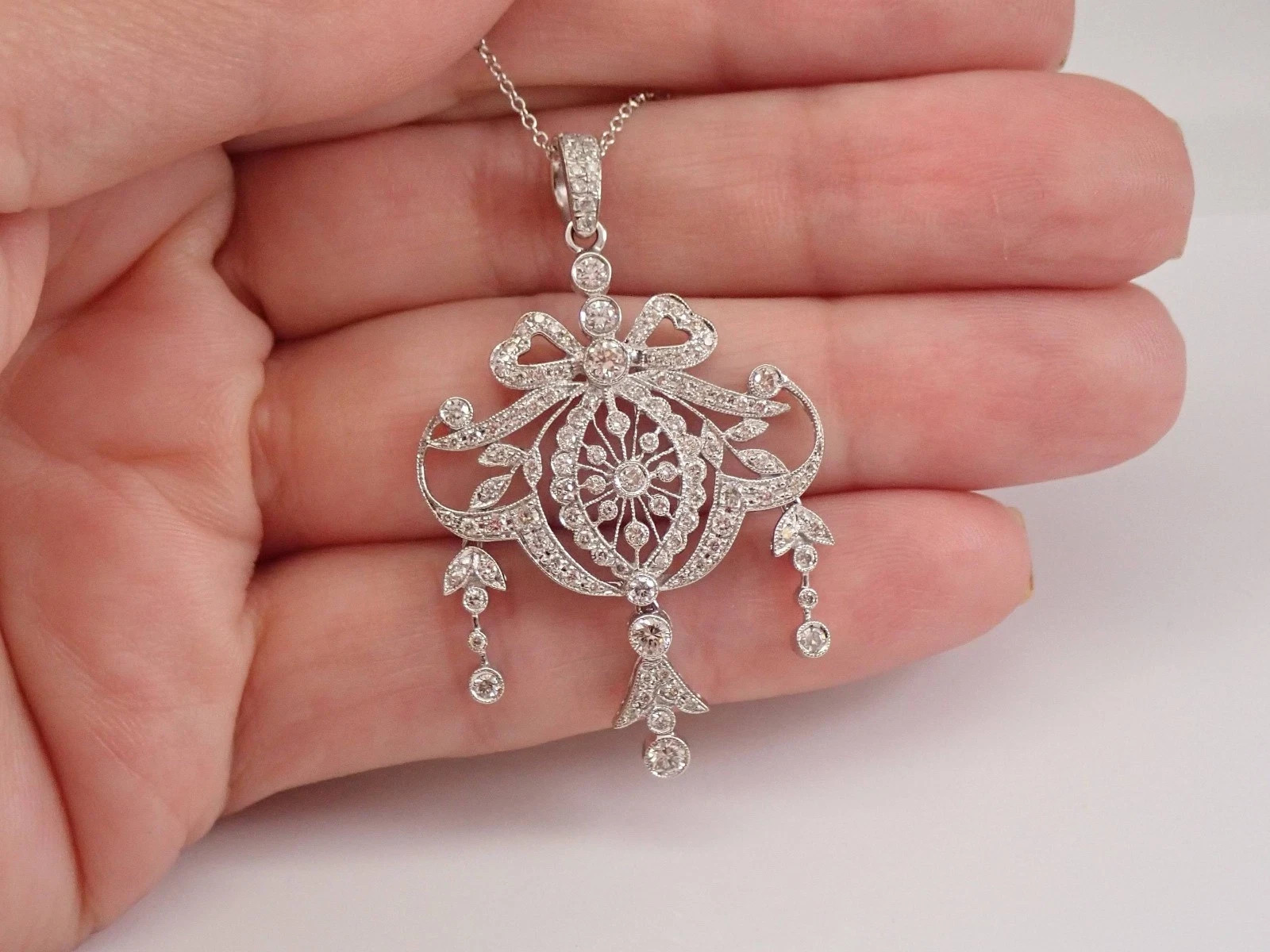 2Ct Art Deco Style Lab Created Diamond Engagement Gift 14K White Gold FN Pendant