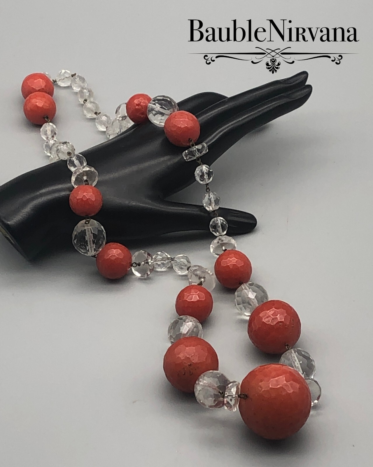 Vintage 1980s Super Chunky Graduated Crystal Clear&Lucite Burnt Orange Necklace