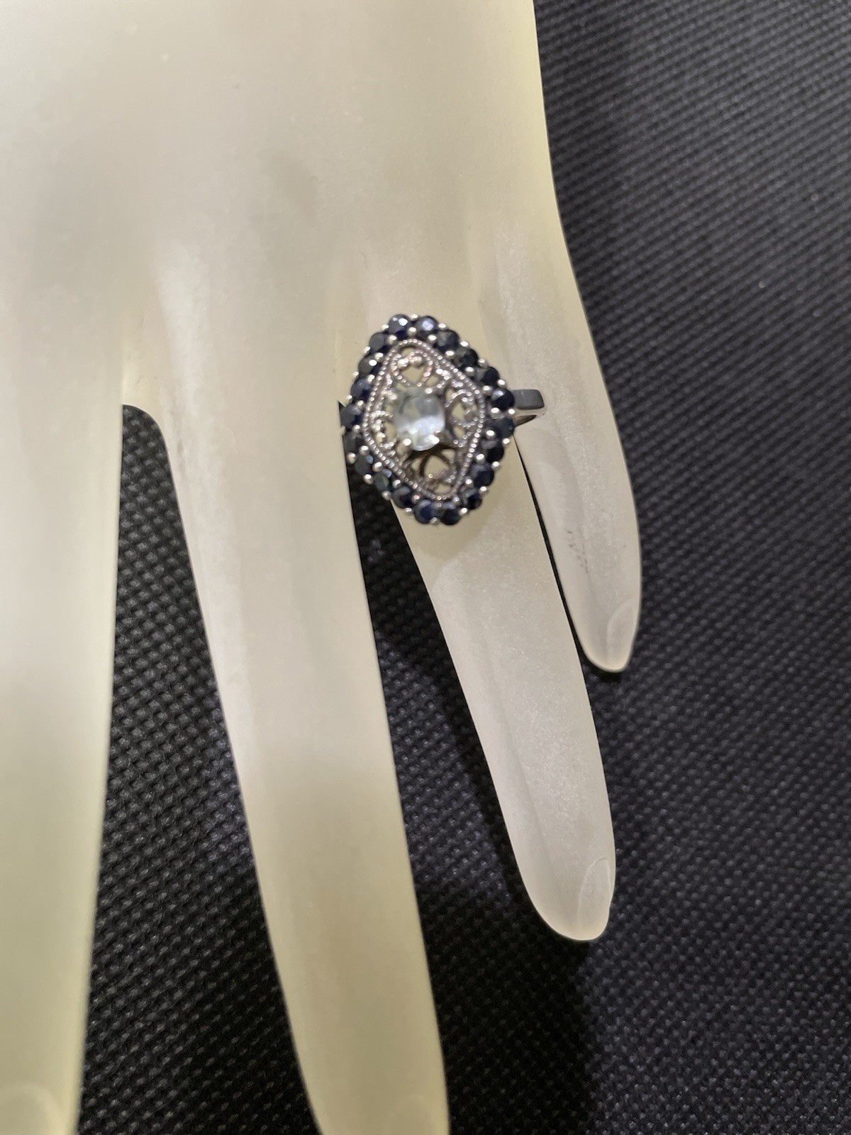 Vintage Sterling Aquamarine And Blue Sapphire Ring Diamond Shape Size 7
