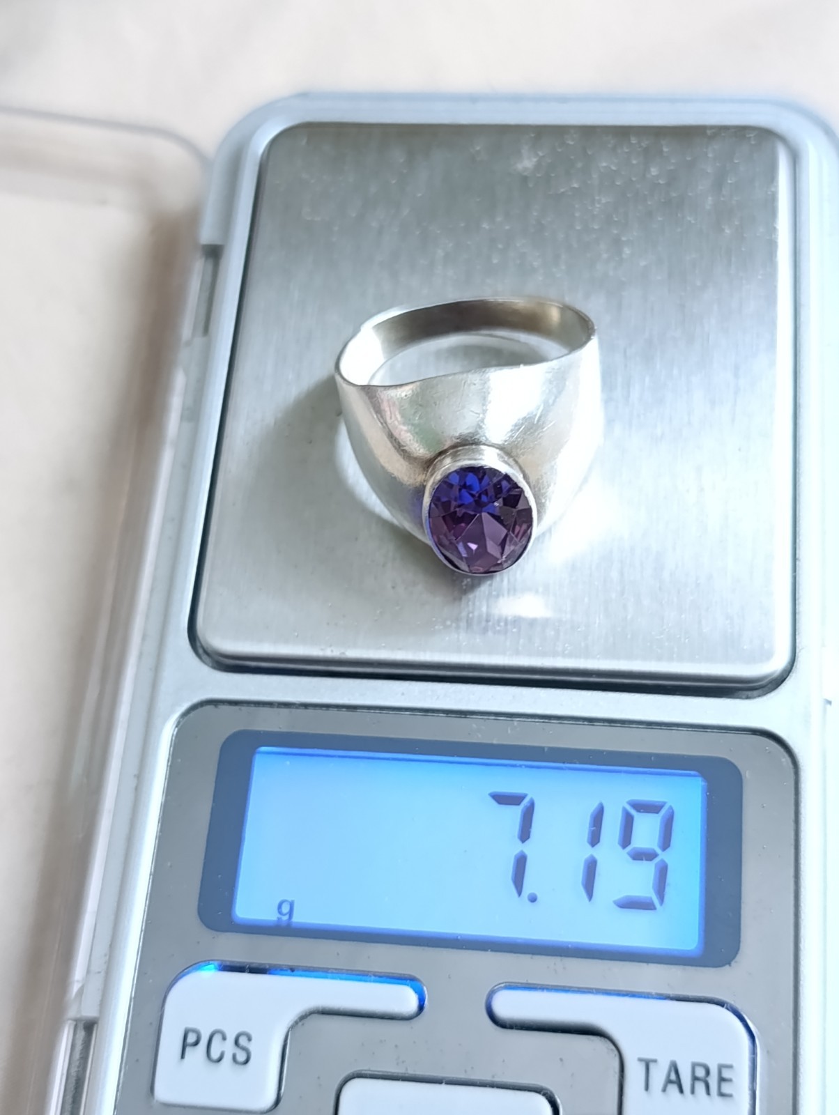 Soviet Silver 875 Ring Size 10.5 Purple Stone 7.19g Vintage USSR – Read Desc