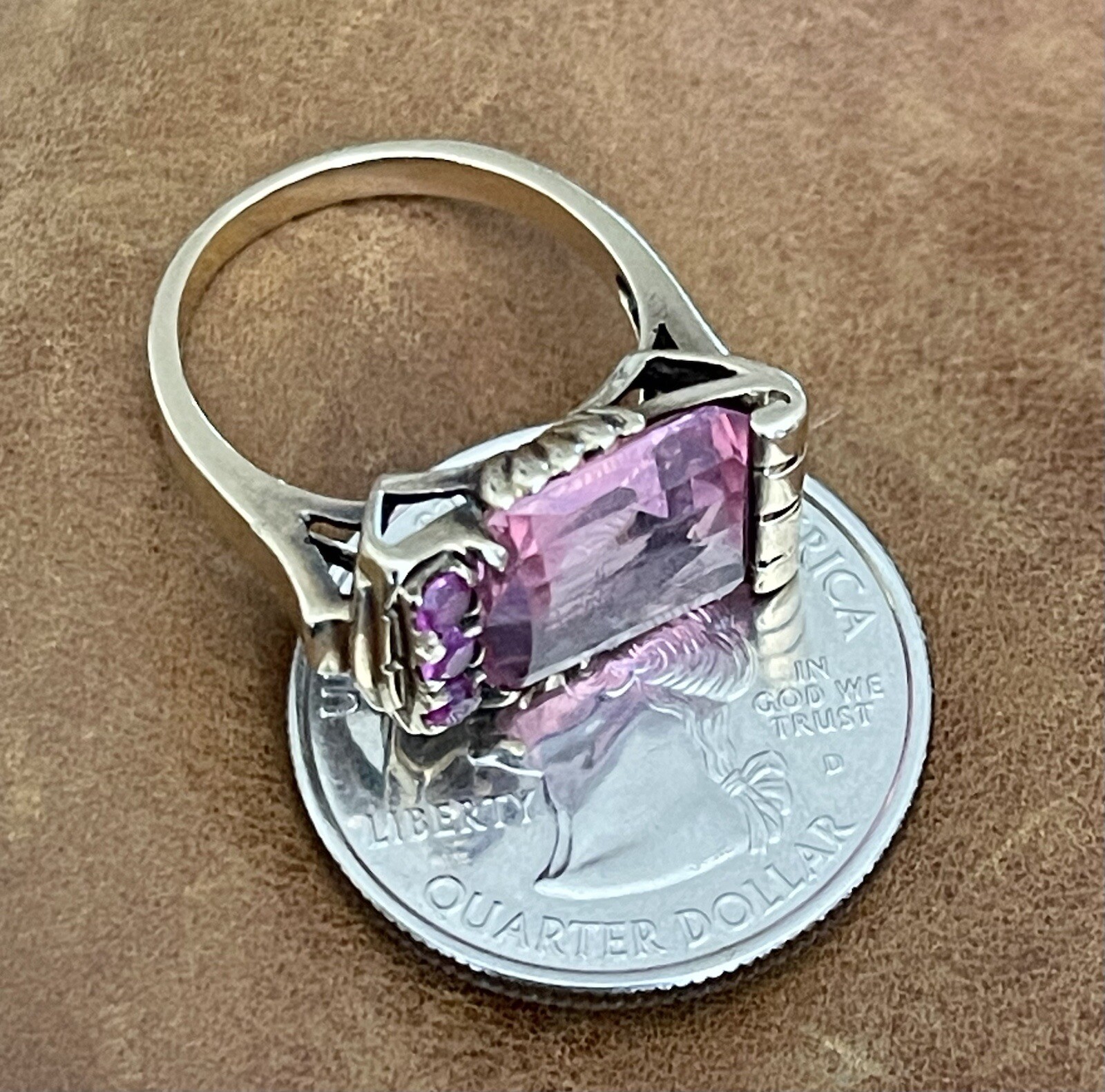 Vintage Retro 40’s-50’s 10K Yellow Gold Topaz, Ruby Stone Cocktail Ring Size 6.5