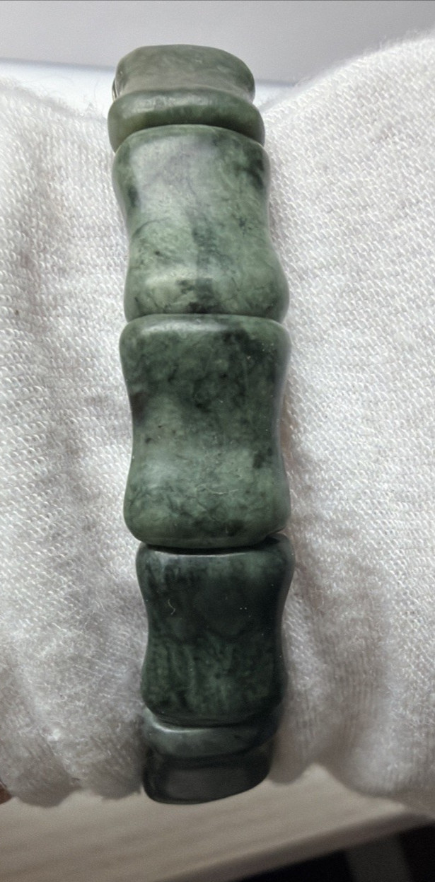 Natural Nephrite Jade Serpentine Stretch Bracelet Good Luck Bamboo Bone Read